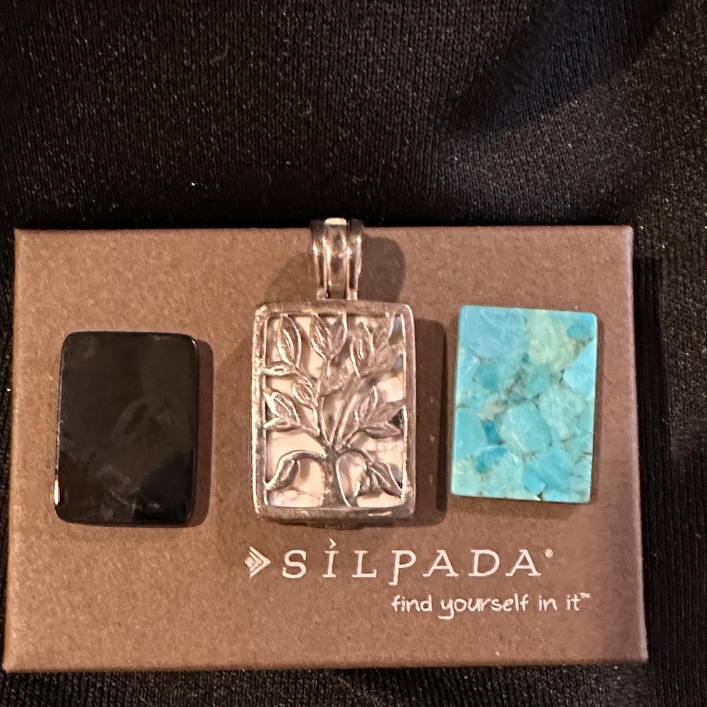 Silpada Changing Pendent 925 Silver w/Black Chalcedony, Turquoise, white Howlite